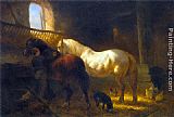 Wouter Verschuur Horses in a Stable painting